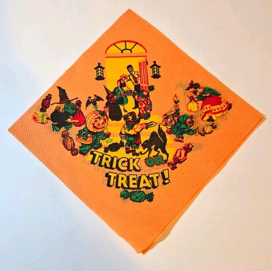 Vintage Halloween Collectible Paper Napkin Trick or Treat candy kid in costume 