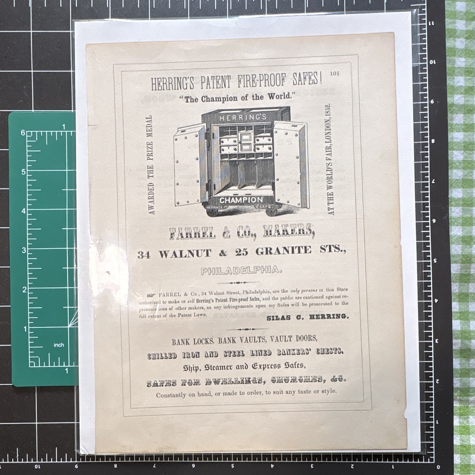 Herring’s Patent Fire-Proof Safes Farrel & Co Philadelphia Adv. from Directory 