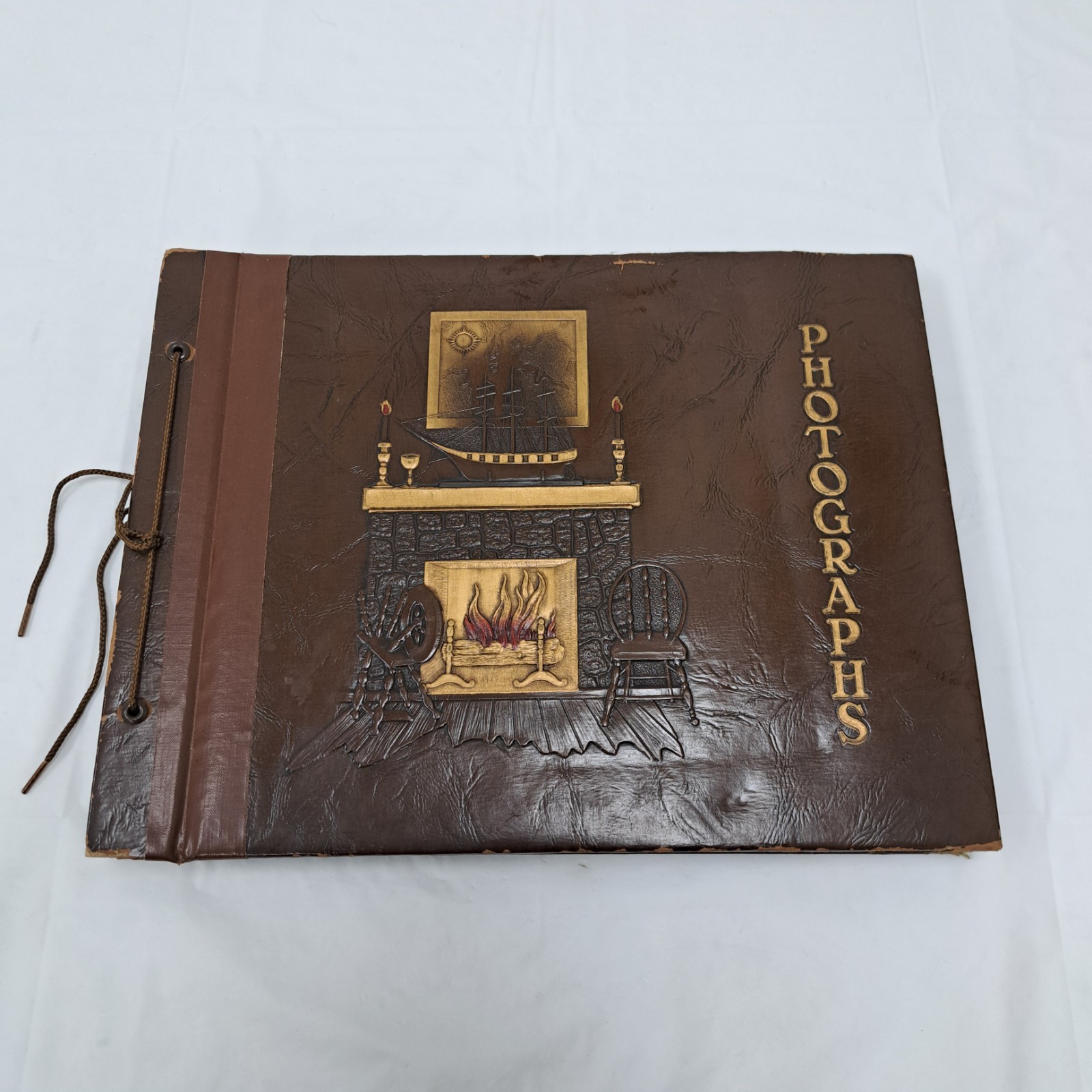 Vintage B&W Photographs Brown Photo Album Family Military Wedding Industrial Etc