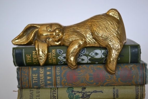 vintage sleeping bunny rabbit shelf sitter and book sitter