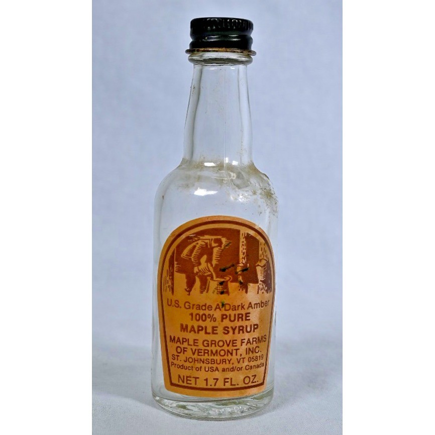 Vintage Maple Grove Vermont Syrup Bottle 1.7 Oz EMPTY Advertising Collectible