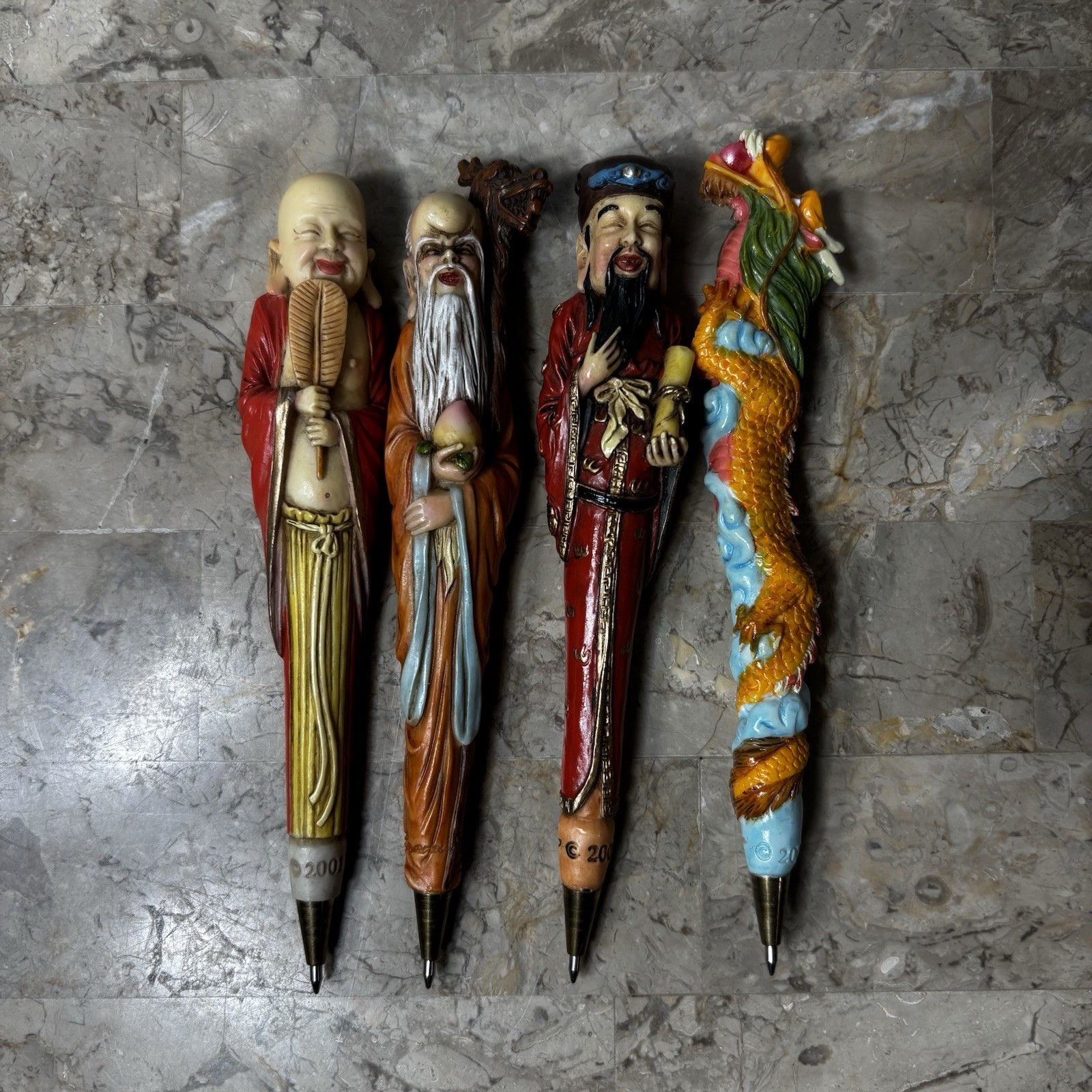 2001 Crafted Chinese Folklore Novelty Pens Lot Of 4