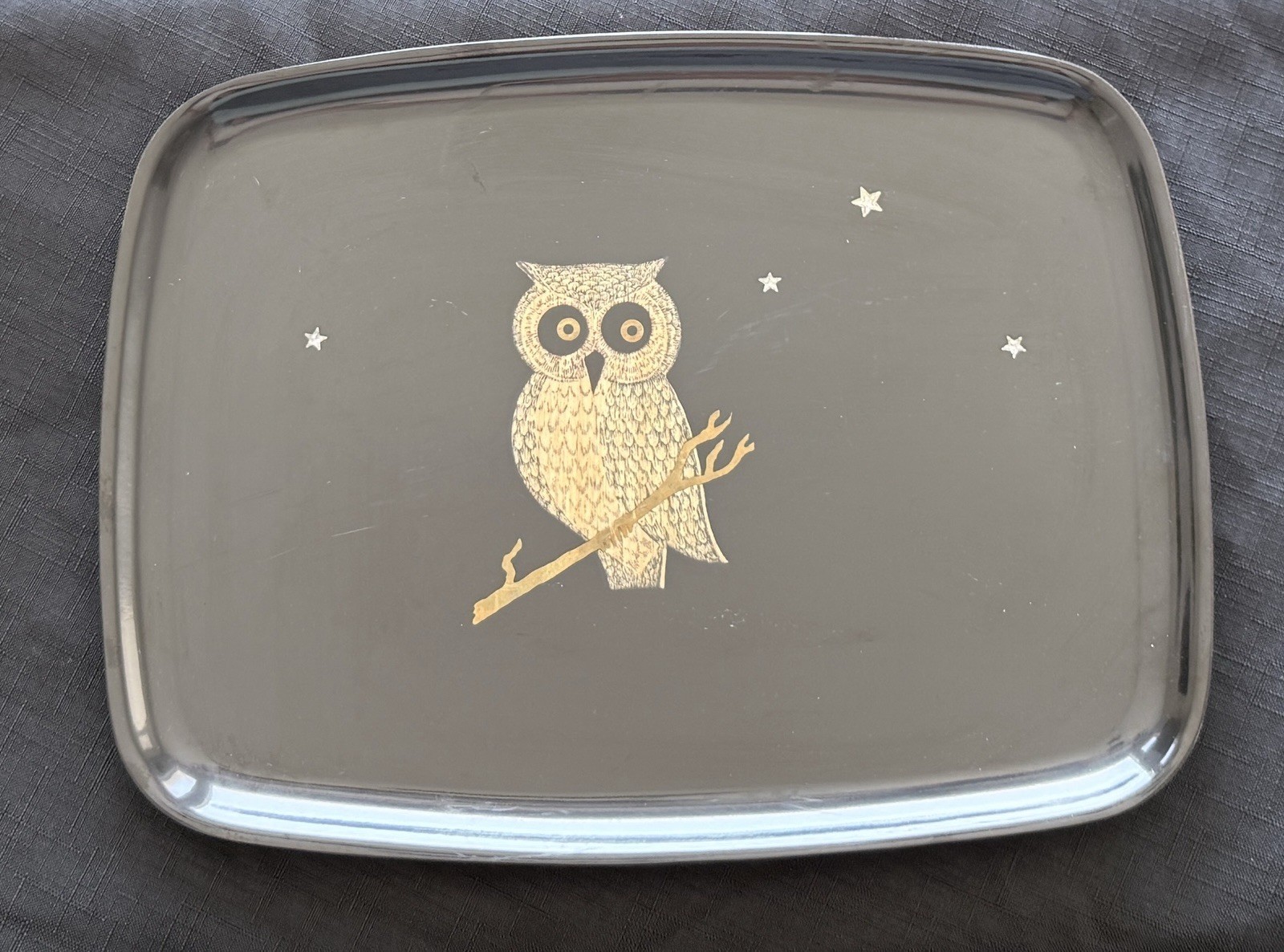 Vint Couroc Of Monterey Owl & Stars Tray Mid Century Rectangular 12.5 X 9.5