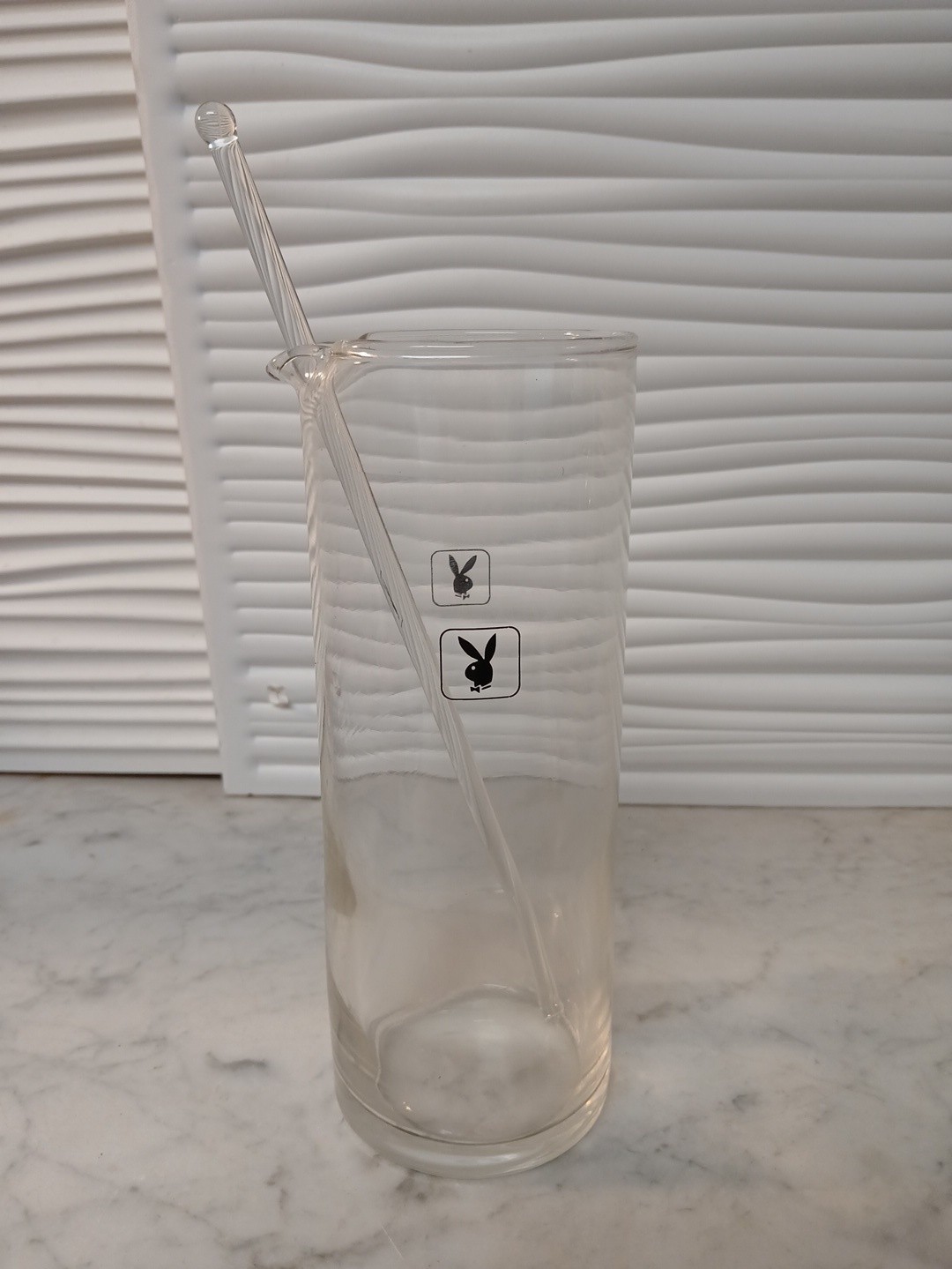 Vintage Playboy Bunny Club Logo Glass Cocktail Mixer Pitcher W Glass Stir Stick Vintage Playboy Bunny Club Logo Glass Cocktail Mixer Pitcher W Glass Stir Stick