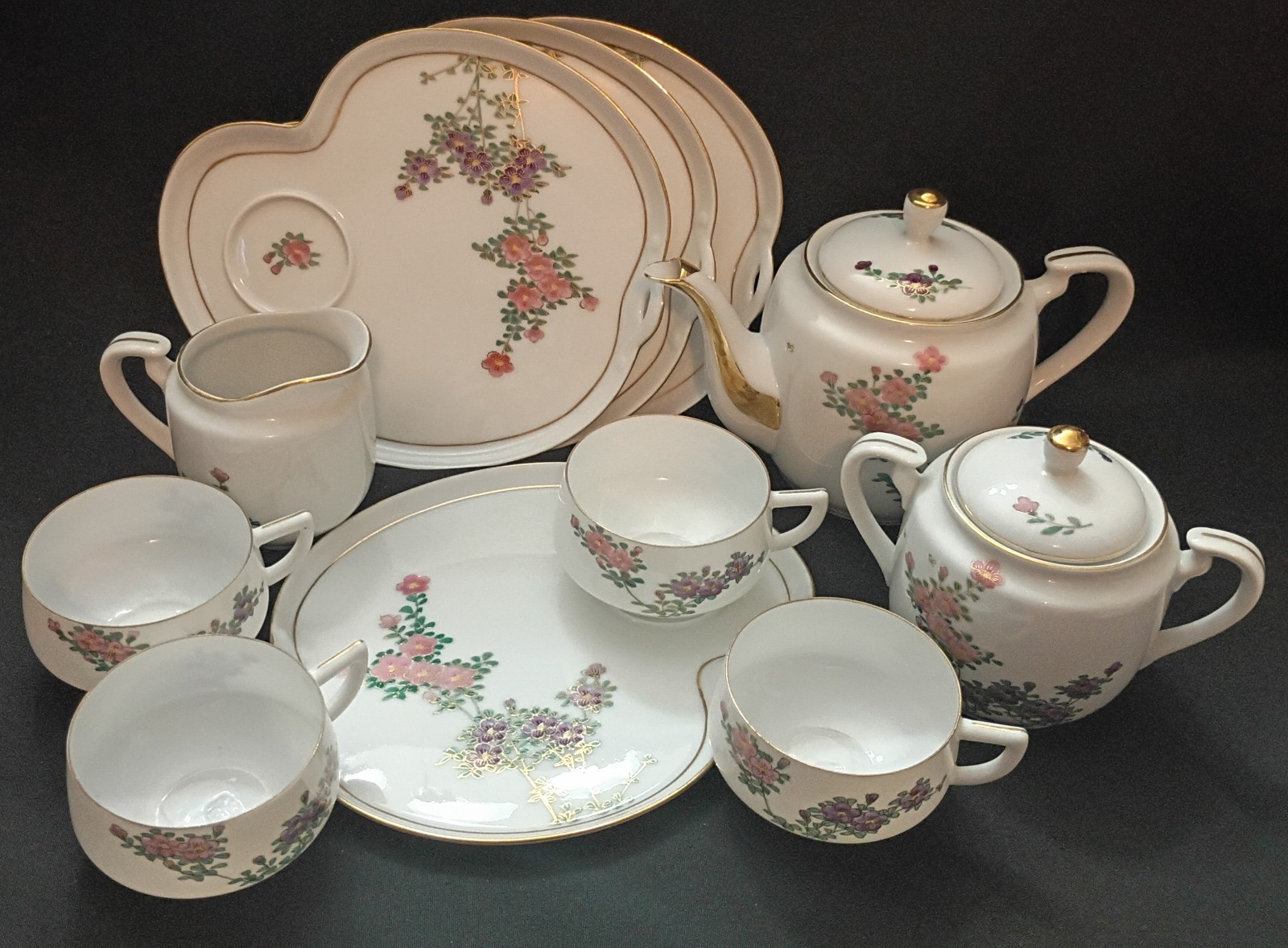 KOSHIDA KYOTO Japanese Tea Set 🌸 Geisha Lithophane 🌸Floral Pattern 567 🌸MCM