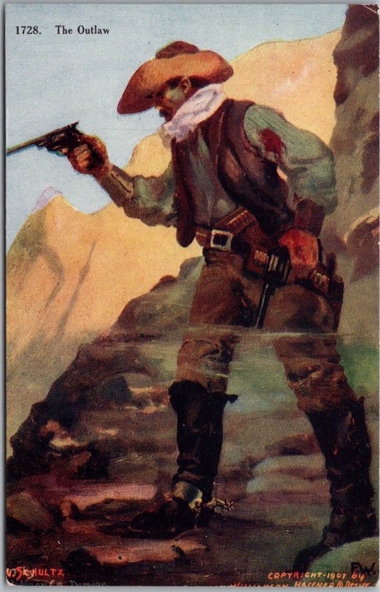 c1907 Artist-Signed F.W. SCHULTZ Western Postcard \