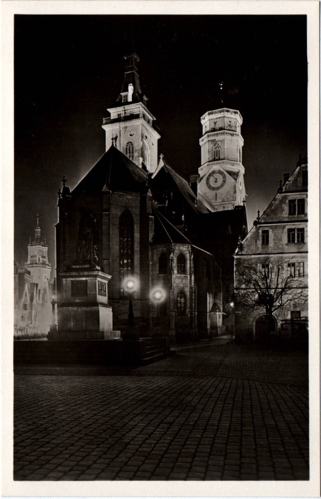Photo postcard Stuttgart in the light collegiate church 1928 night photo