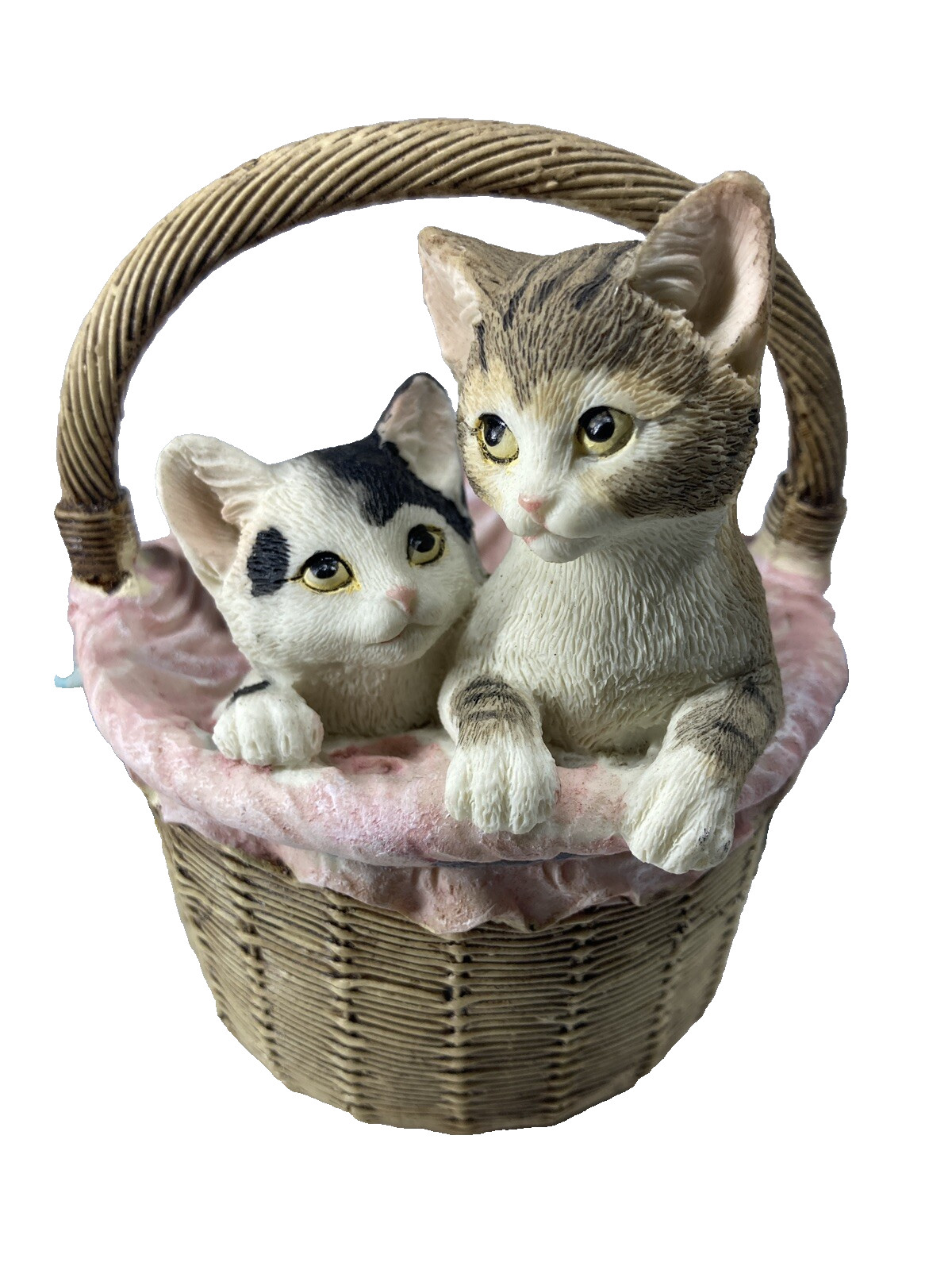 Vintage Delton Resin Kitten Figurine Cats in Pink Basket Cuddles 4.7” Adorable Vintage Delton Resin Kitten Figurine Cats in Pink Basket Cuddles 4.7” Adorable