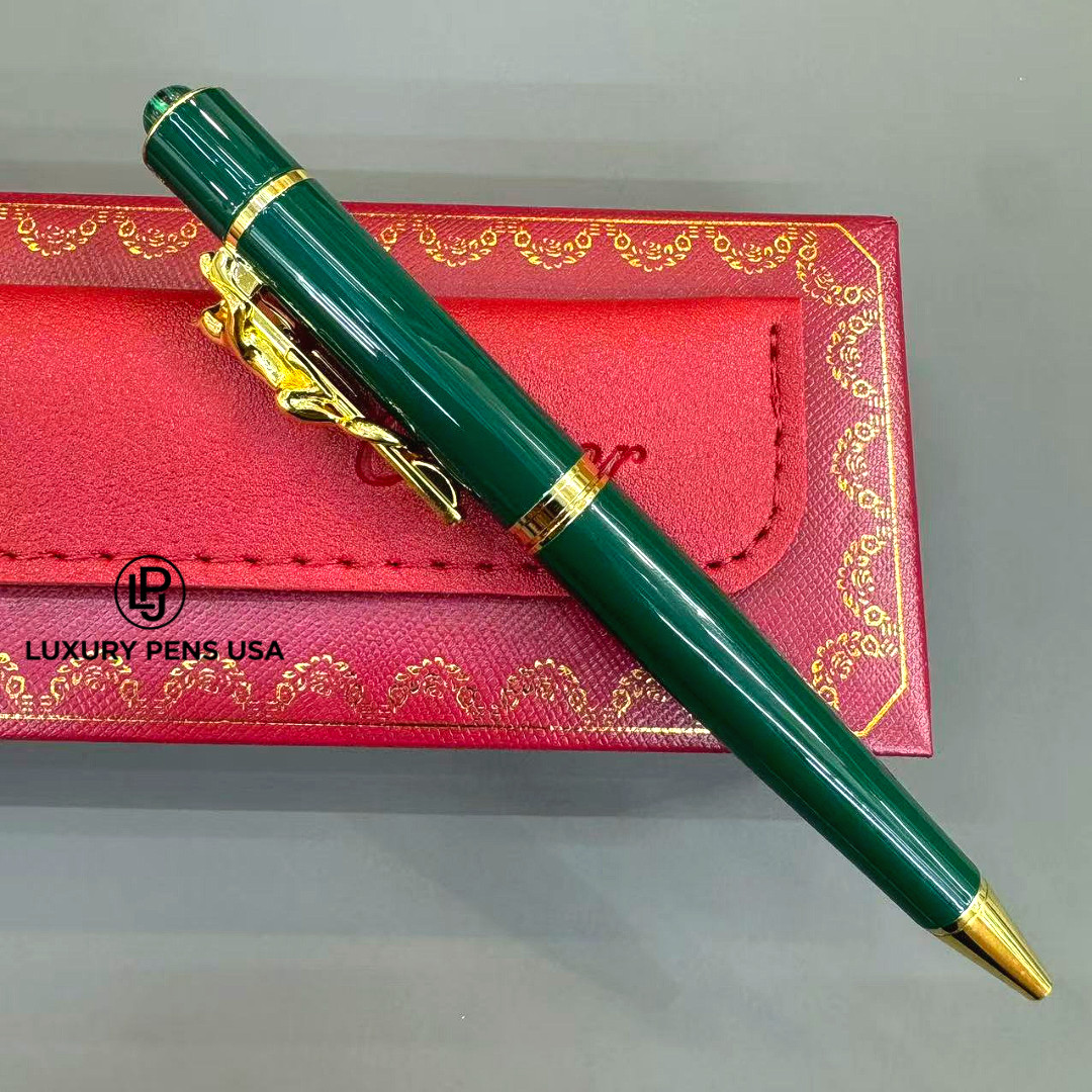 CARTIER Panthère Large Emerald Green Gold Tone Ballpoint Pen Luxury Rare BID ️🛒 CARTIER Panthère Large Emerald Green Gold Tone Ballpoint Pen Luxury Rare BID ️🛒