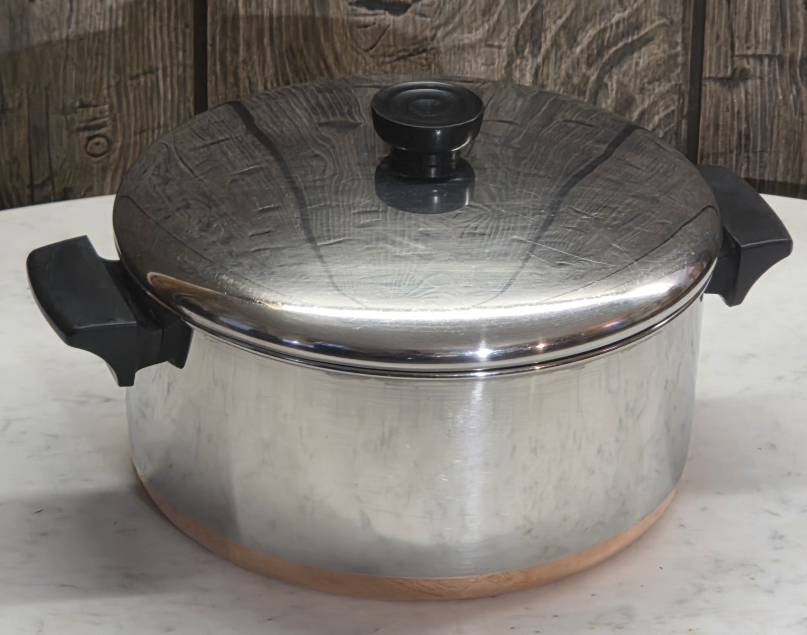 Revere Ware 4.5 Qt Copper Clad Stainless Steel Dutch Oven & Lid Clinton IL 1984 Revere Ware 4.5 Qt Copper Clad Stainless Steel Dutch Oven & Lid Clinton IL 1984