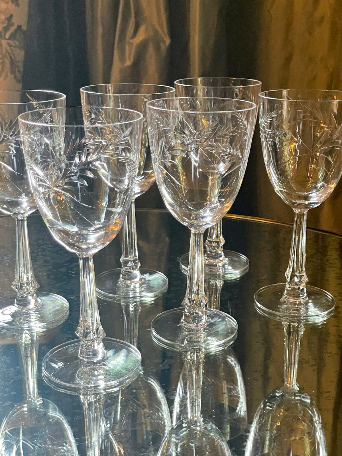 Set of 8 Lehua Tiffin-Franciscan Wine Glasses Decorated Glassware, 1950-1966