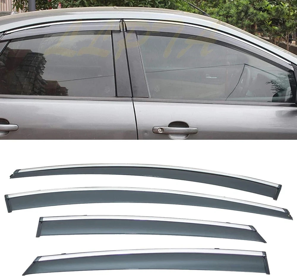 Window Visors Compatible with 12-18 Focus 4pcs Smoke Tint with Chrome Trim Outsi Window Visors Compatible with 12-18 Focus 4pcs Smoke Tint with Chrome Trim Outsi