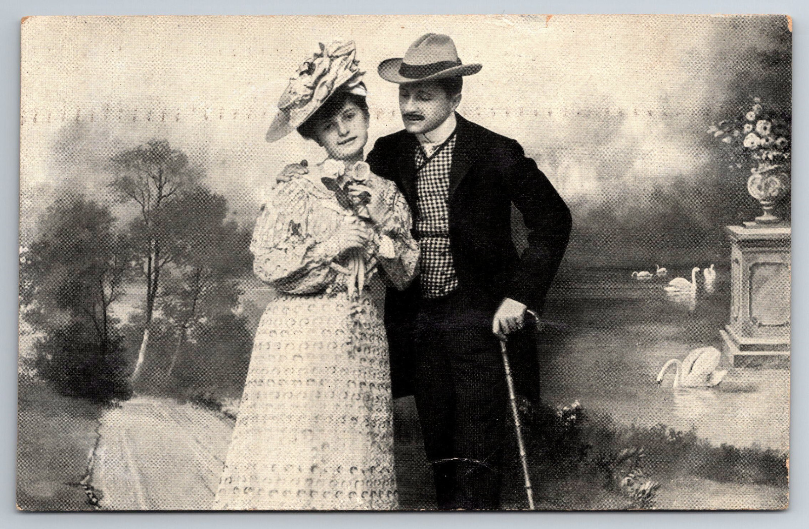 Postcard Romance Man Woman Black and White Couple c1908 -12680