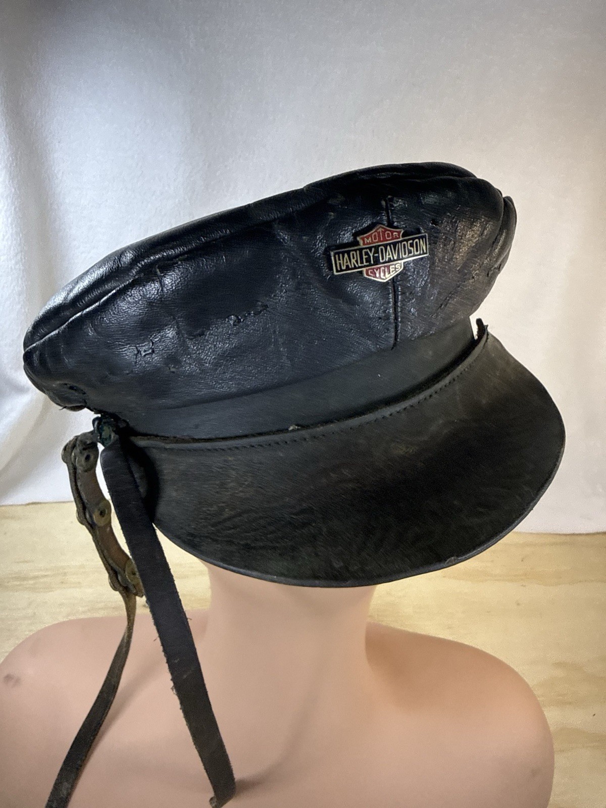 Vintage 1950s Motorcycle Hat With Harley Davidson Pin 