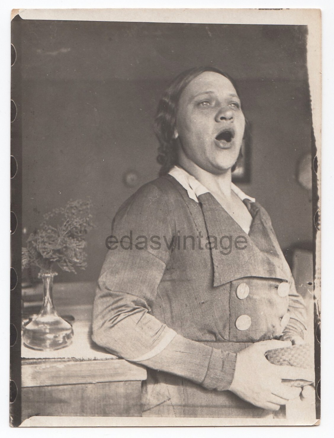 1930s Singer Song Woman girl singing Interesting face Russian antique photo shot