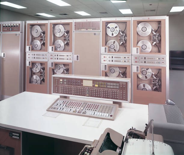 View of an office an old vintage computer set up 1960 United States Old Photo