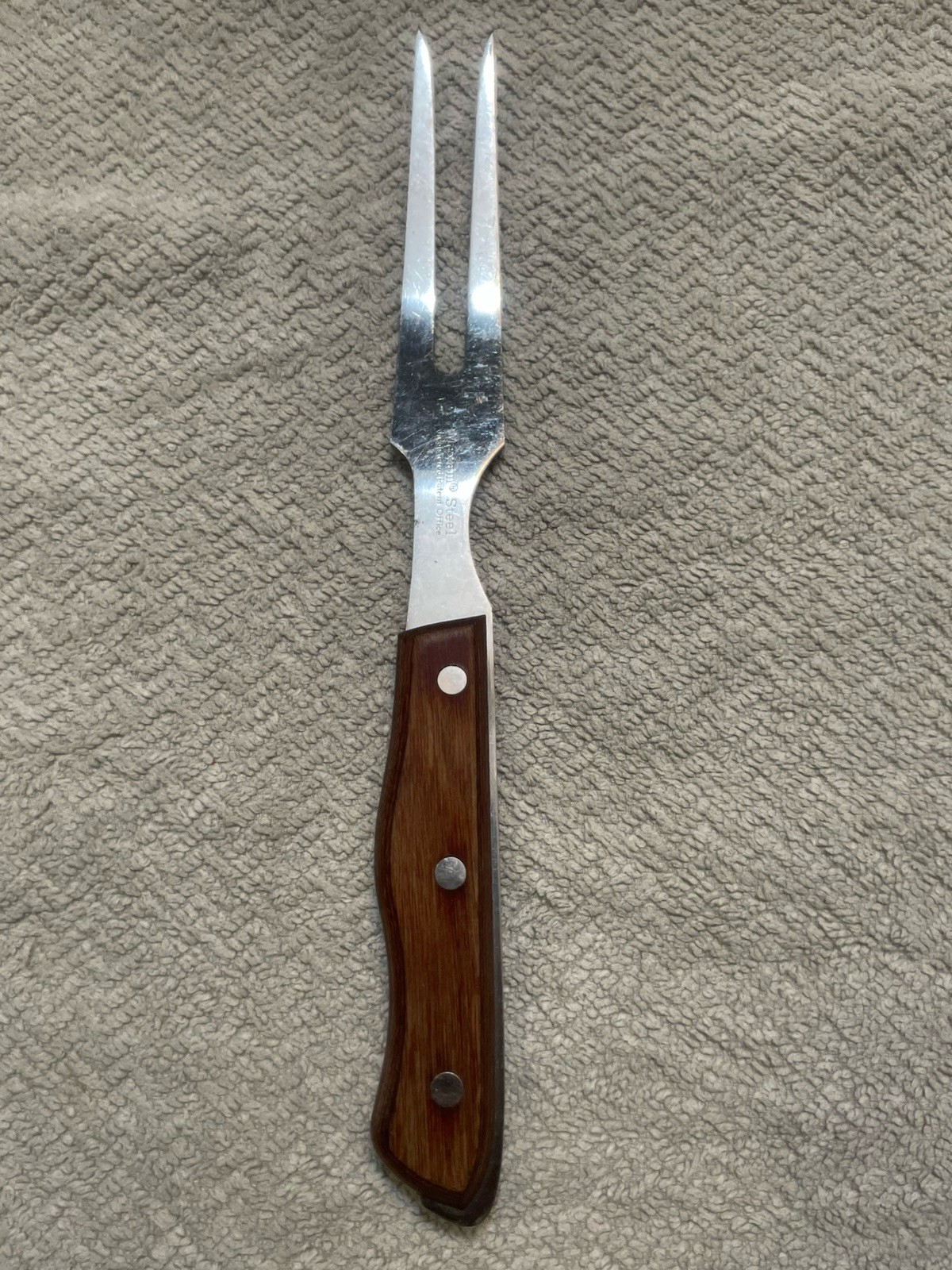 Maxam Stainless Steel Carving Fork Wood Handle Japan Silver/Brown 11 in Vintage