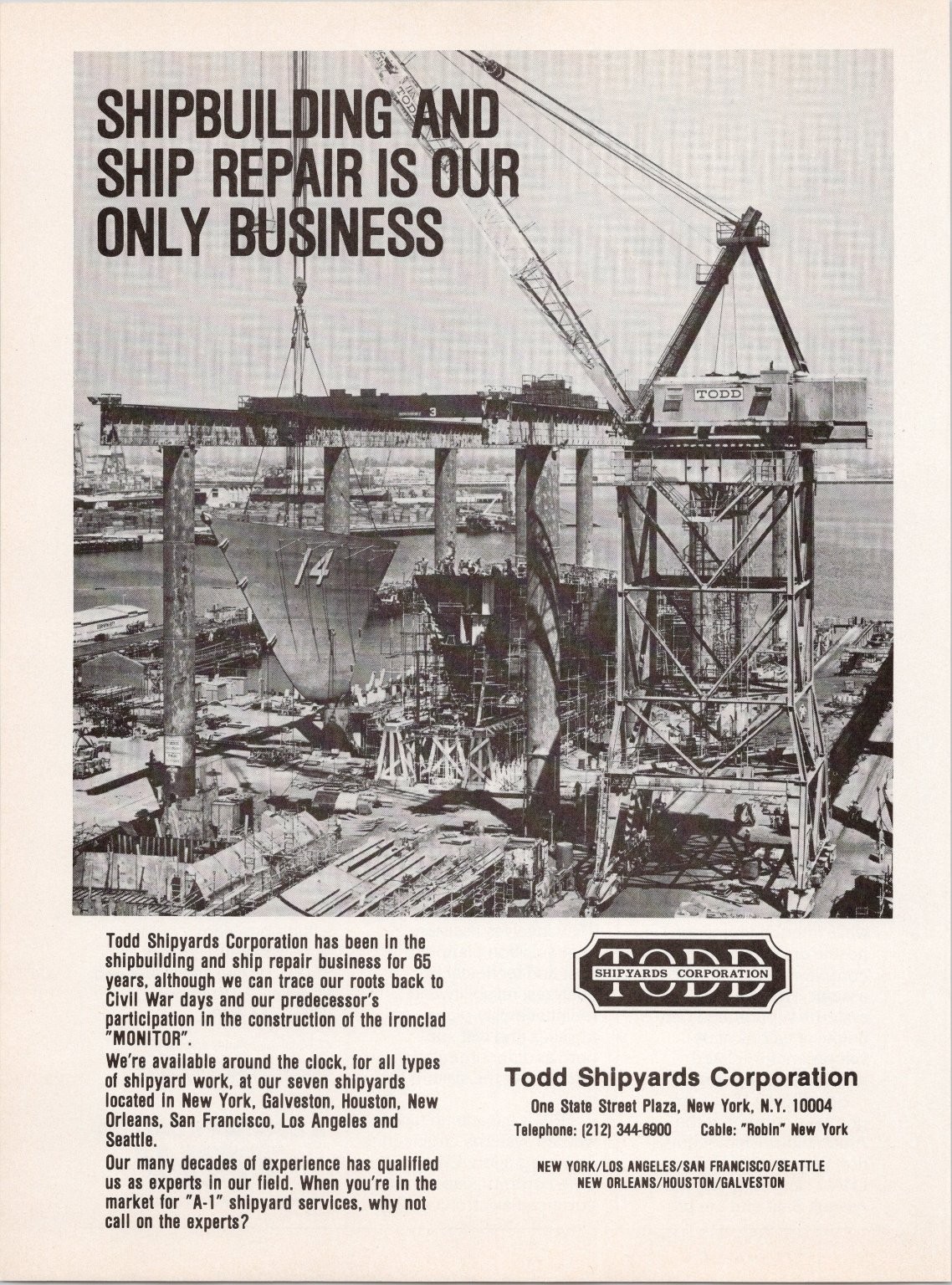 Todd Shipyards Vintage Magazine Ad 1980s Shipbuilding Ship Repair Crane Todd Shipyards Vintage Magazine Ad 1980s Shipbuilding Ship Repair Crane