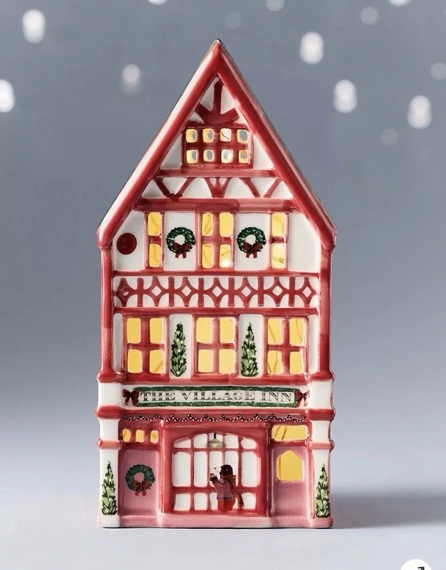 Anthropologie Ceramic Holiday House Tea Light Village Pub New In Box