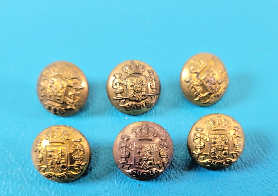 Six 6 Spanish American War Army Infantry Officer Buttons TW&W Paris TR1331 Six 6 Spanish American War Army Infantry Officer Buttons TW&W Paris TR1331