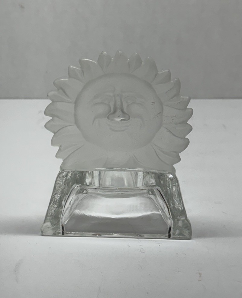 Vintage Celestial Sun Face Glass Votive Candle Holder Star Design Boho