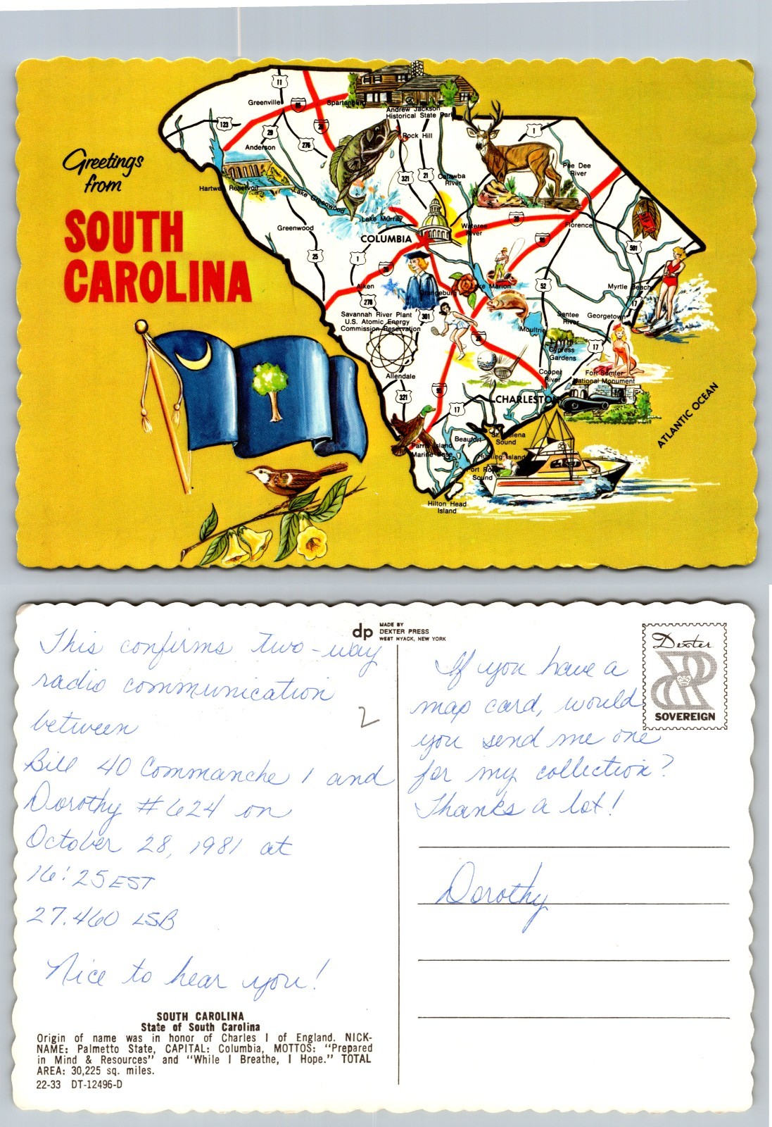 Continental South Carolina Map Illustration Postcard