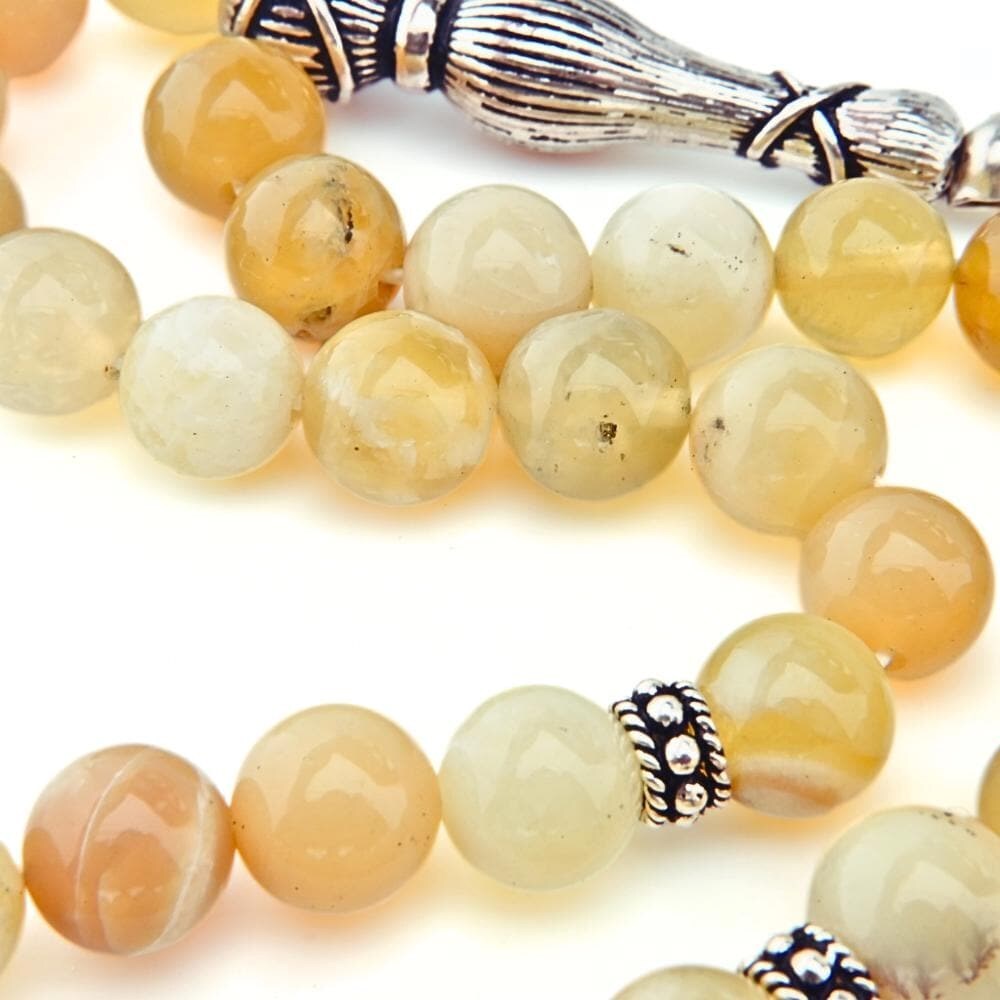 Real Yellow Opal Gemstone 33 beads, 925 sterling silver metals Tesbih 113006 Real Yellow Opal Gemstone 33 beads, 925 sterling silver metals Tesbih 113006