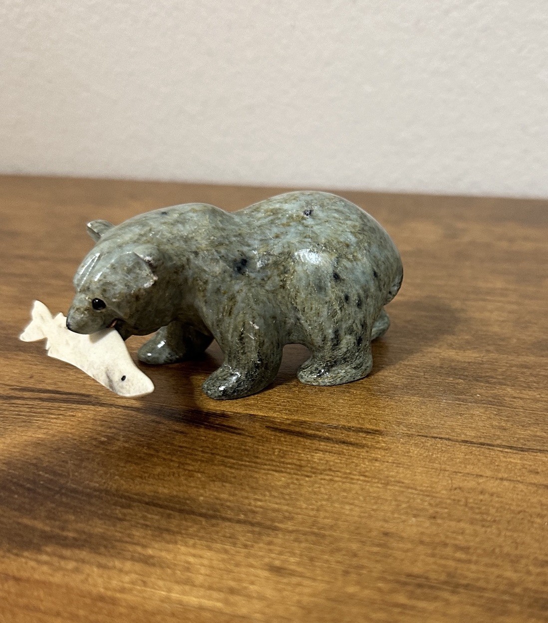 Vintage Soapstone Carved Bear with Salmon Artist Signed Vintage Soapstone Carved Bear with Salmon Artist Signed