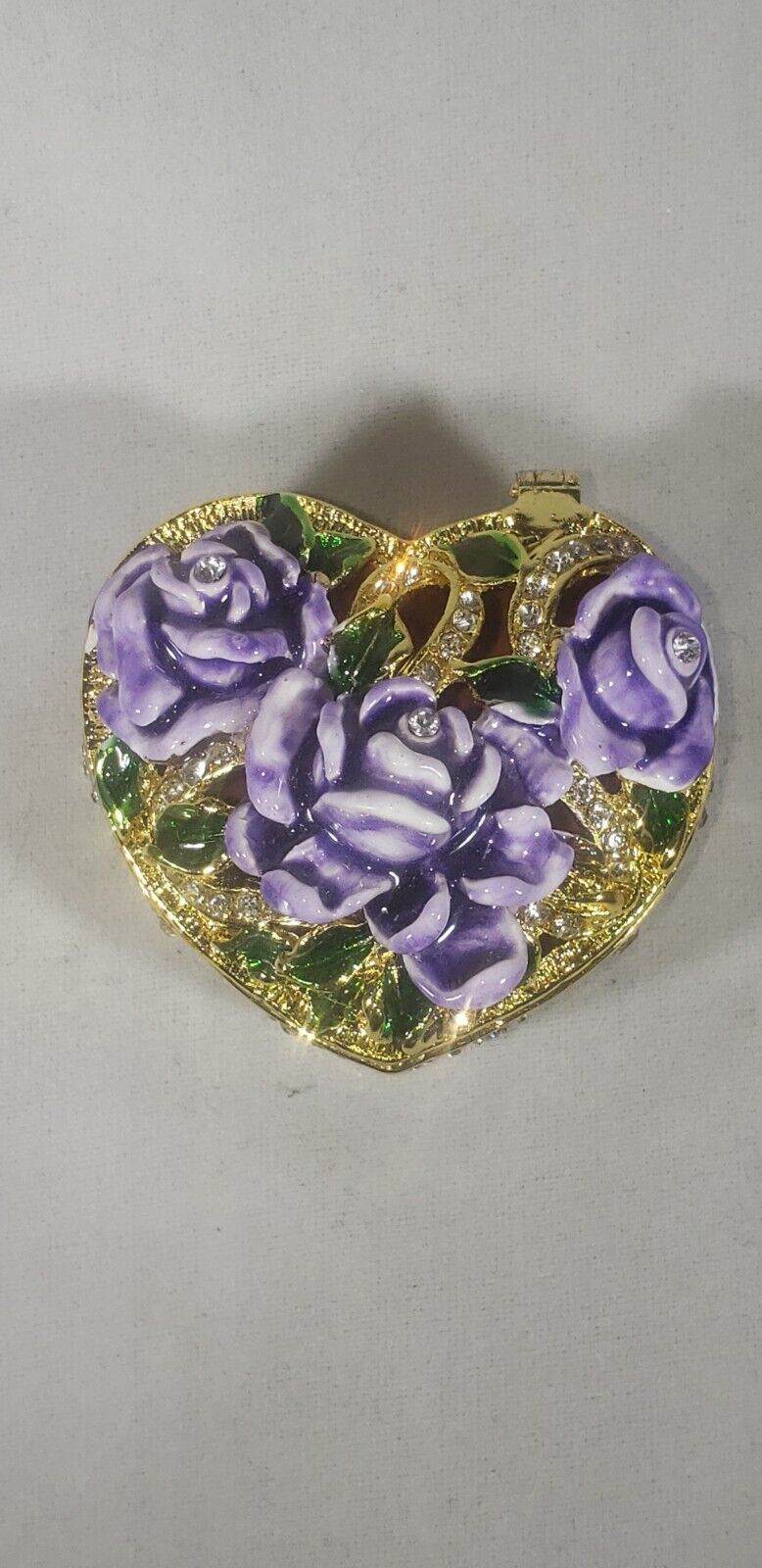 purple roses on closisonne enameled swarovski crystal trinket jewelry box