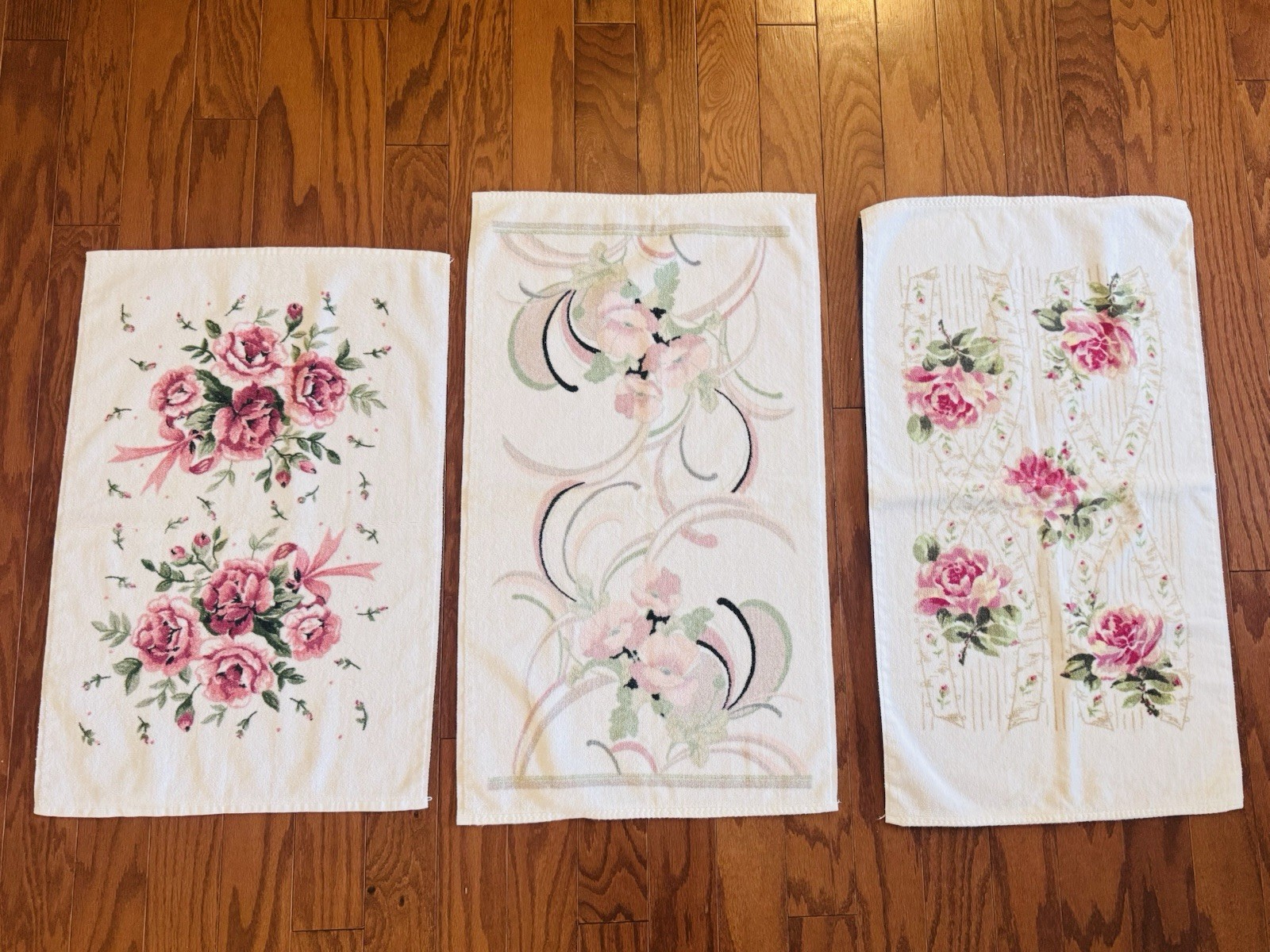 3 VTG Springmaid Flowers Floral Bathroom Bath Hand Face Towel Made In USA
