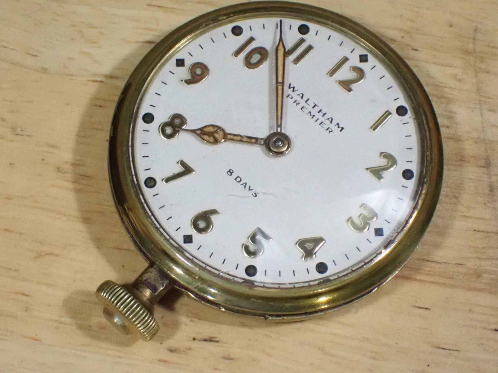 Grade No. 809 Waltham Premier 8 Day 15 Jewel Manual Wind Car Clock runs 1940