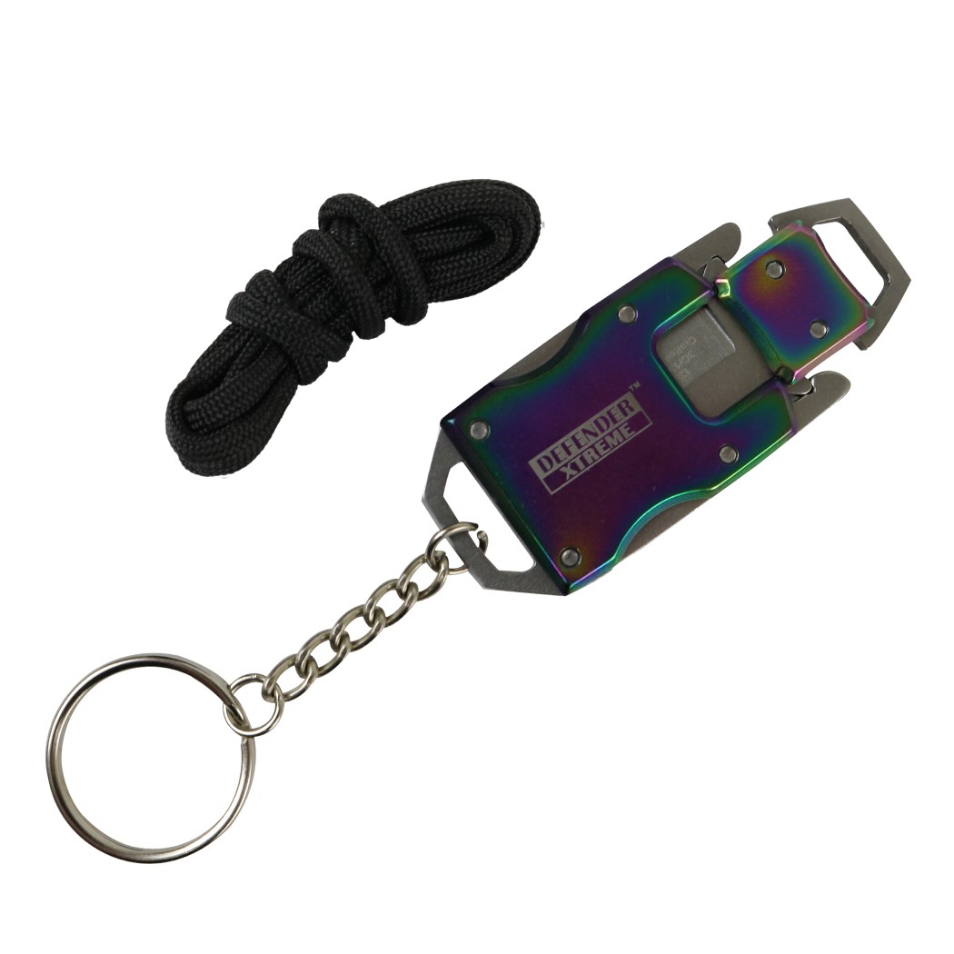 Defender-Xtreme Chain Keyring Mini Pocket EDC Knife Stainless Steel Rainbow New Defender-Xtreme Chain Keyring Mini Pocket EDC Knife Stainless Steel Rainbow New