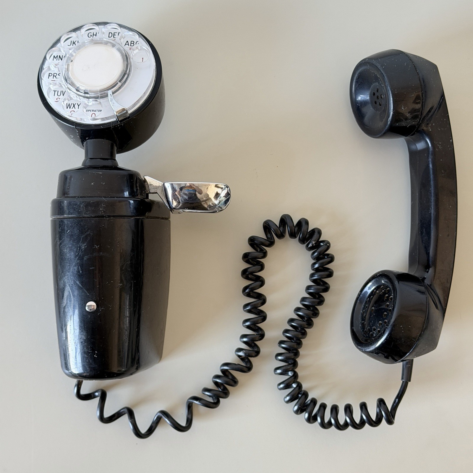 Vintage Mid Century Atomic 1950s 60s AECO Space Saver Rotary Dial Wall Telephone