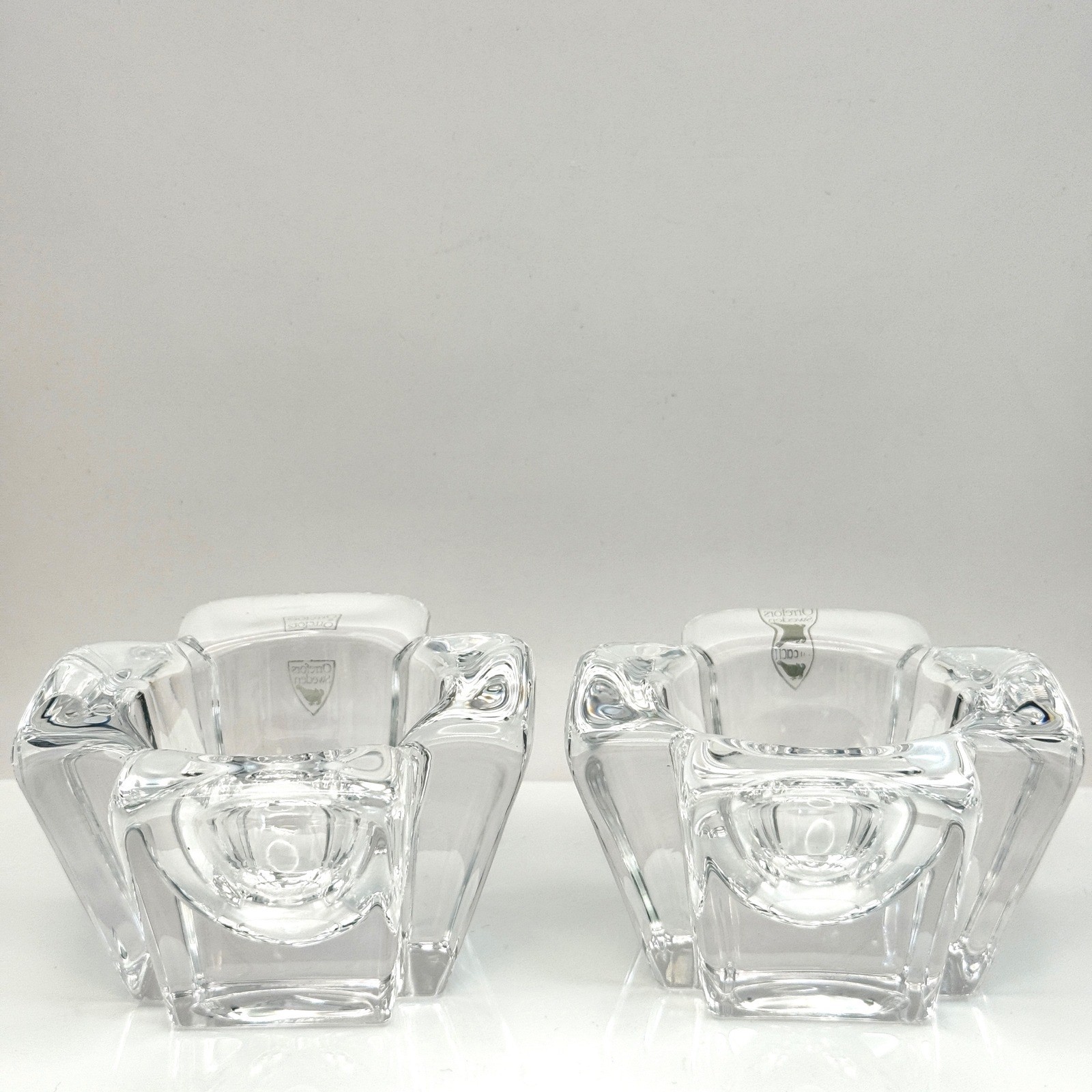Vintage Orrefors Max Crystal Cross Votive Tealight Holders Pair Anna Ehrner