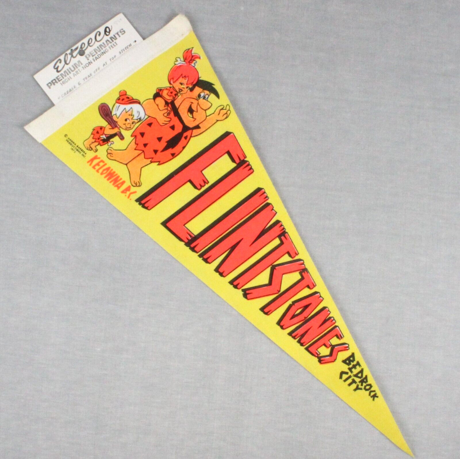 Hanna Barbera FLINTSTONES Pennant Flag 1973 VTG Bedrock City Kelowna BC Felt NOS