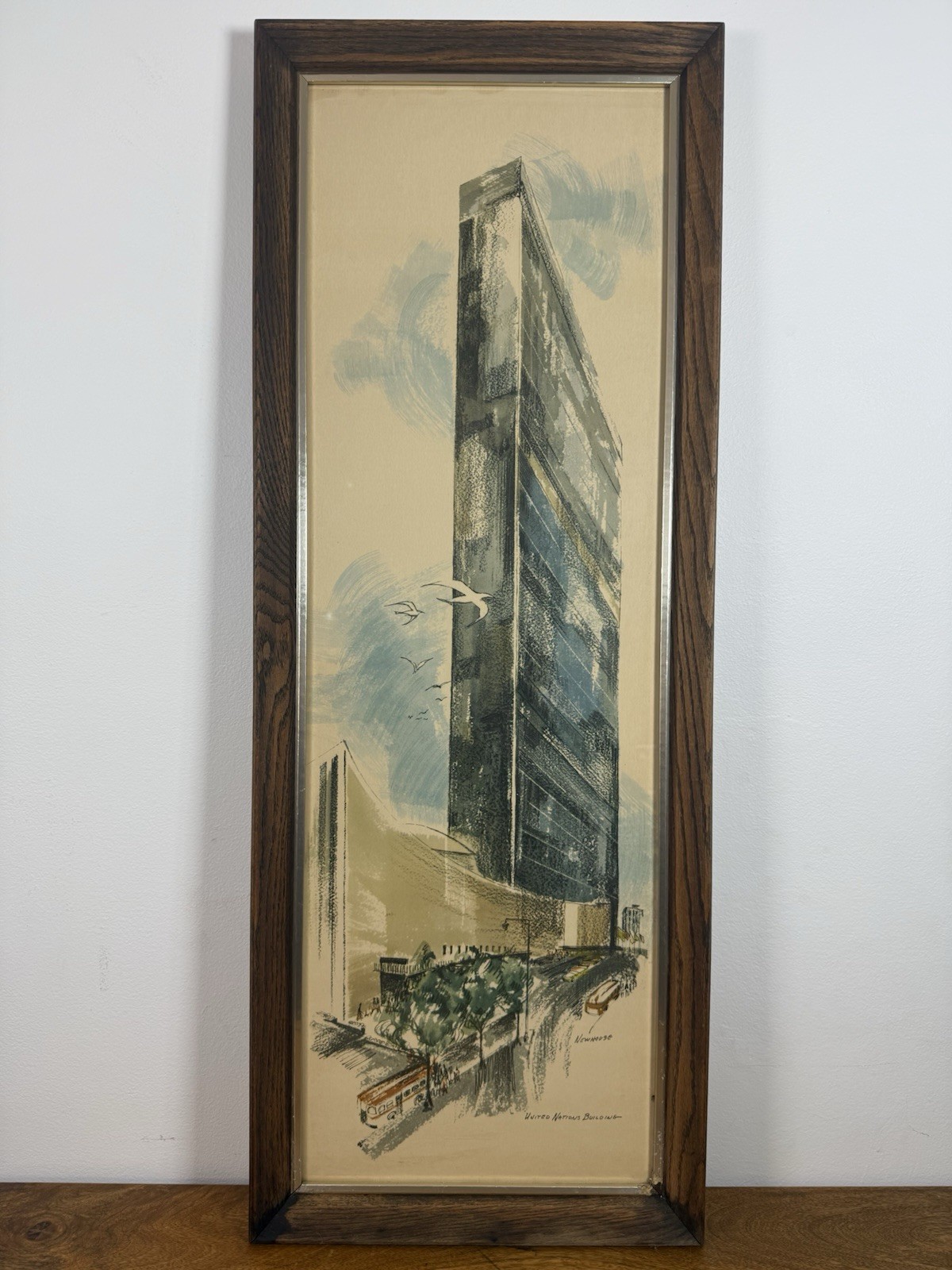 Vintage Newhouse United Nations Building NYC MCM Framed Art Print