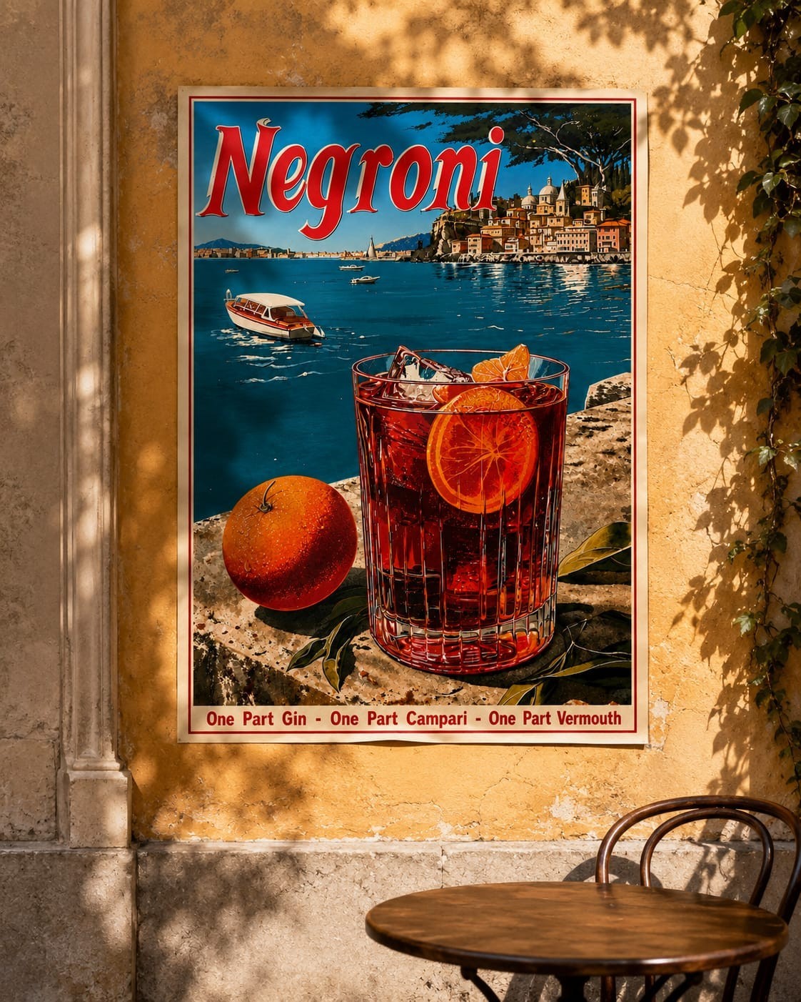Negroni Poster 70x100cm - Vintage Style Print Cocktail Furniture Bar Kitchen