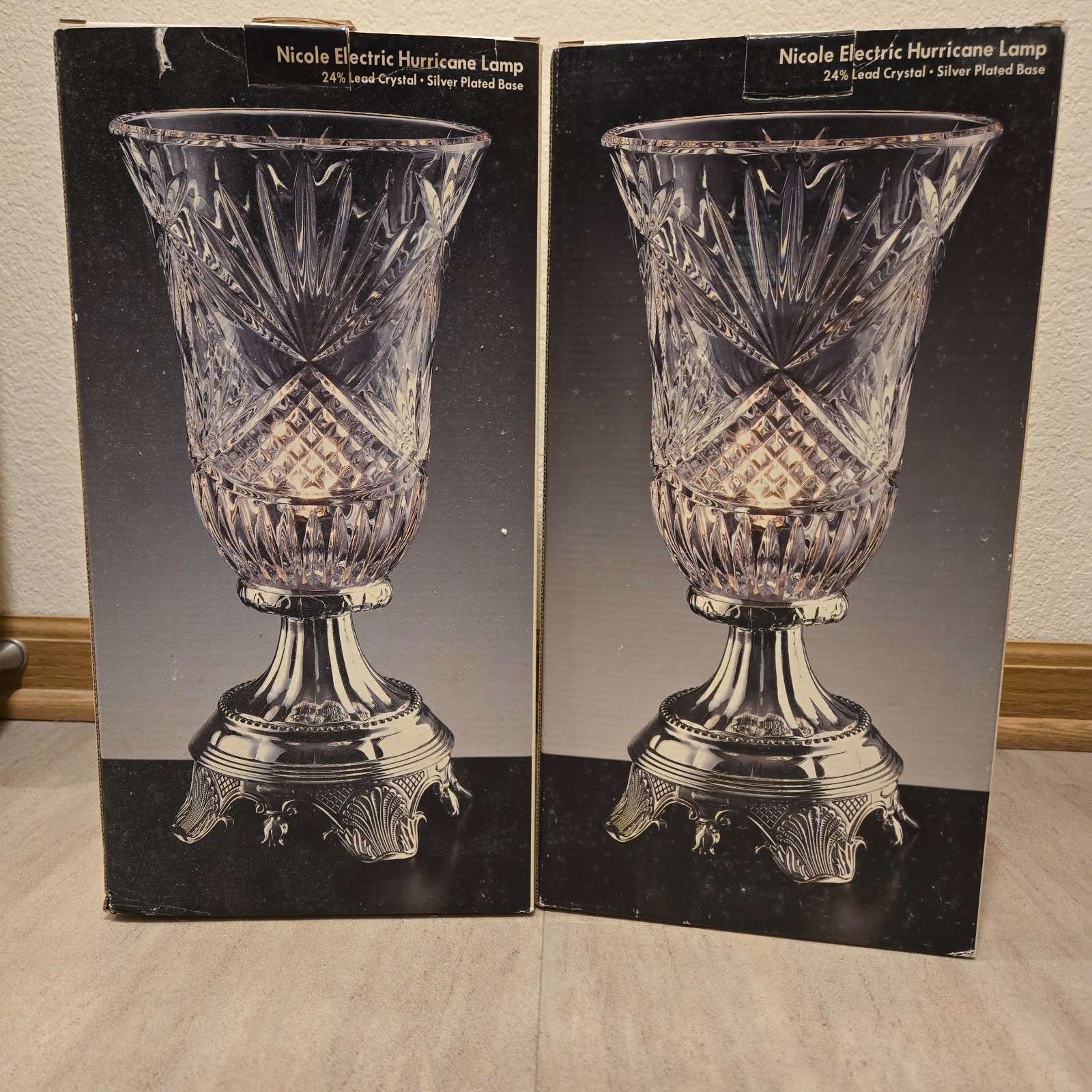 Vtg Shannon Crystal Silver Plated Base Godinger Electric Hurricane Lamp Nicole