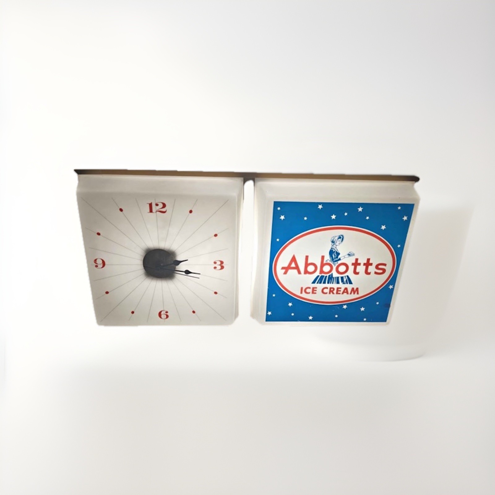 Vintage Abbotts Ice Cream Light Up Sign w/Clock Advertisement 1950s Works Rare Vintage Abbotts Ice Cream Light Up Sign w/Clock Advertisement 1950s Works Rare