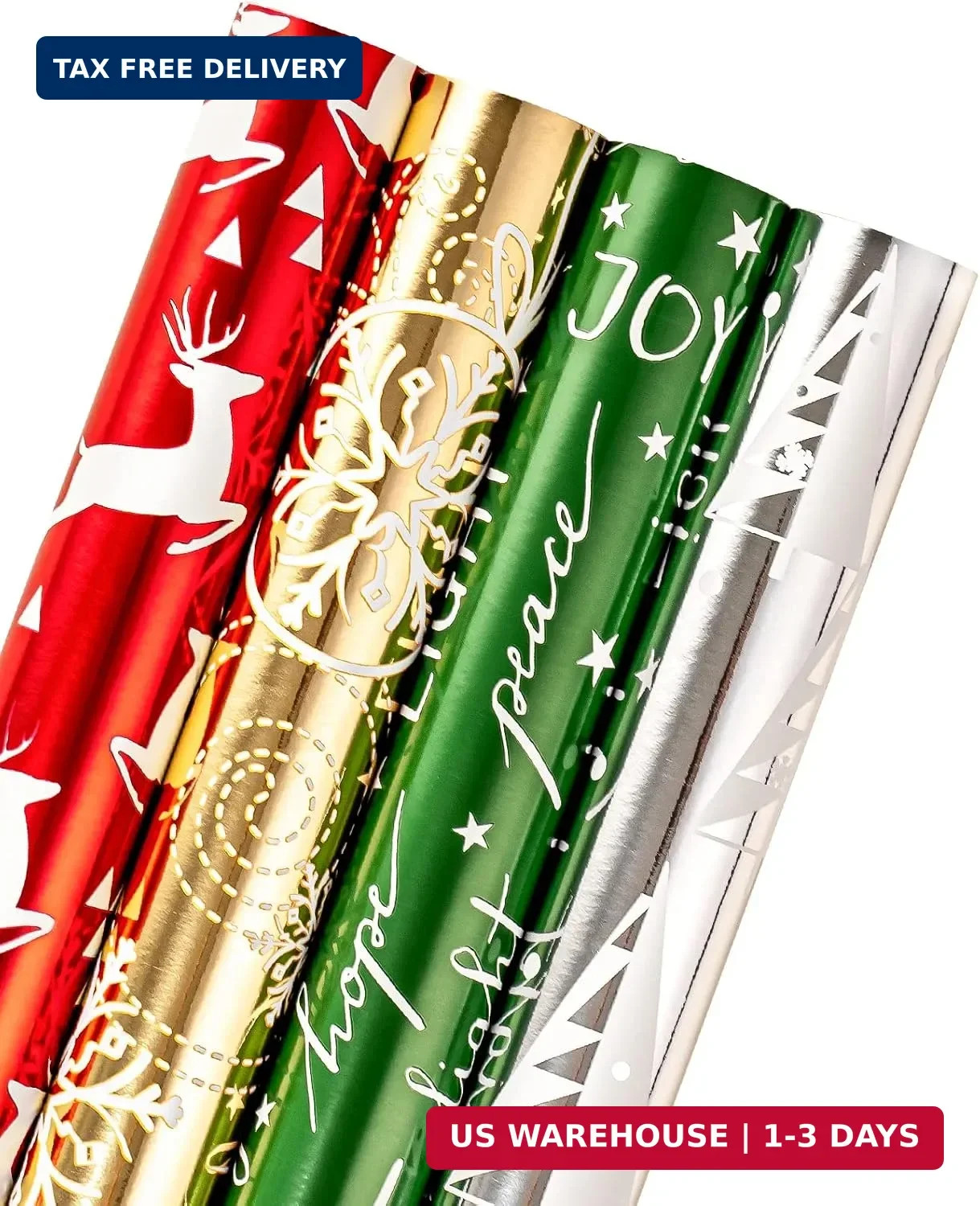 WRAPAHOLIC 30 Inch Christmas Wrapping Paper Roll - Jumbo Roll Red Green Gold and
