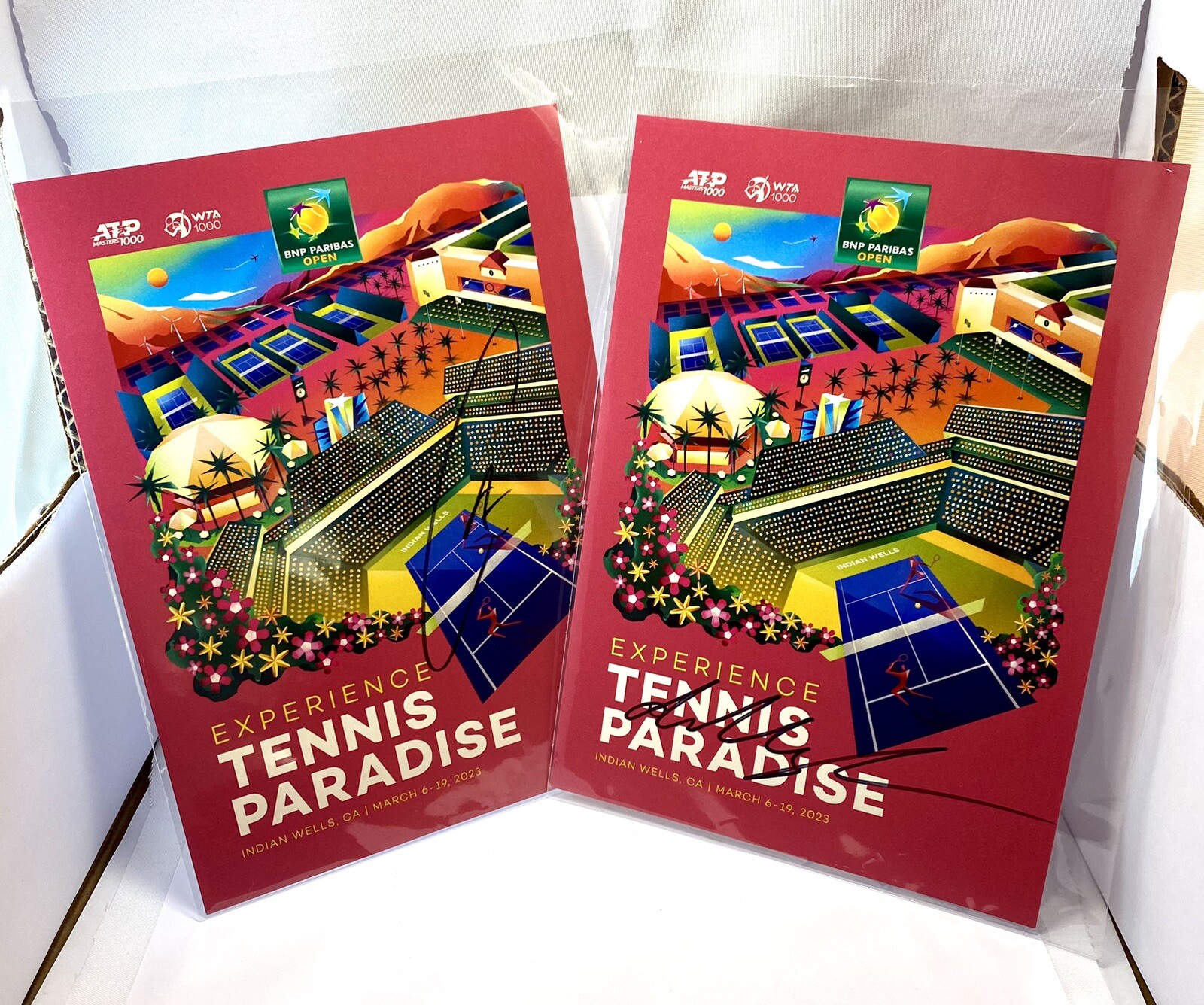 Lot (2) Carlos Alcaraz & Daniil Medvedev Autographs 2023 Indian Wells B2B Finals