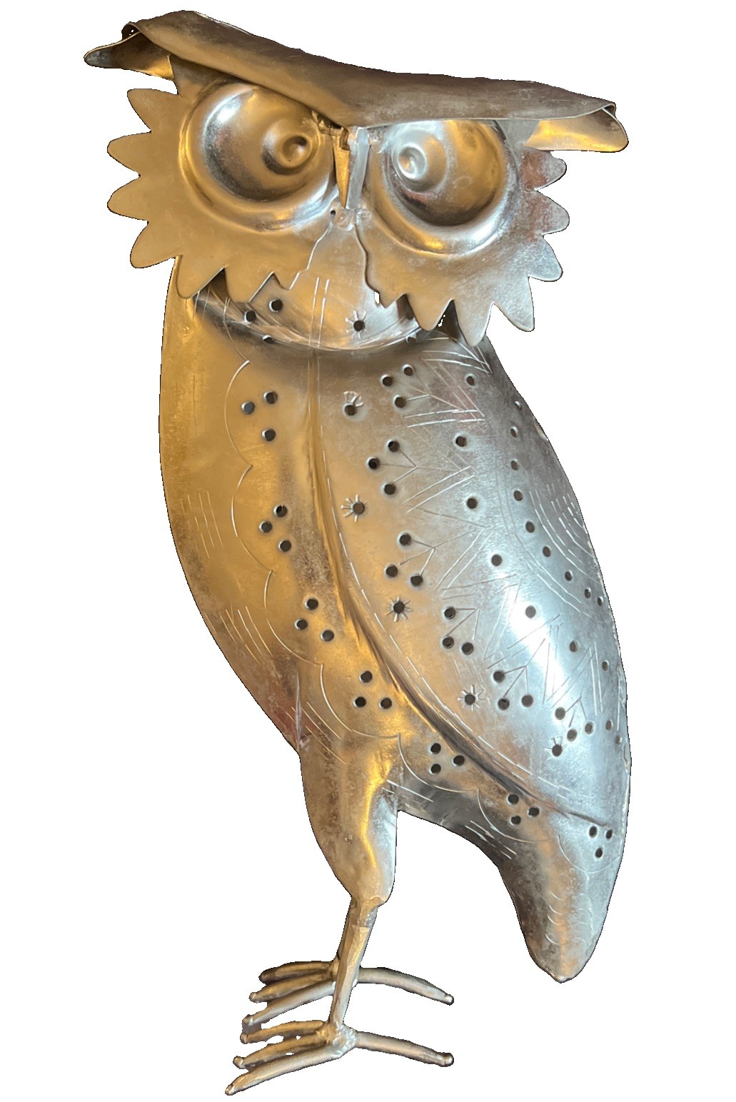 VTG Rustic Welded Recycled Sheet Metal Owl With Tea light Or Candle Holder