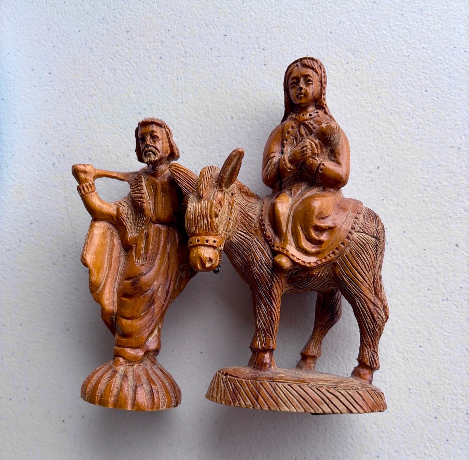 Hand Carved Olive Wood Figurines Mary/Jesus on Donkey Joseph Made in Bethlehem Hand Carved Olive Wood Figurines Mary/Jesus on Donkey Joseph Made in Bethlehem