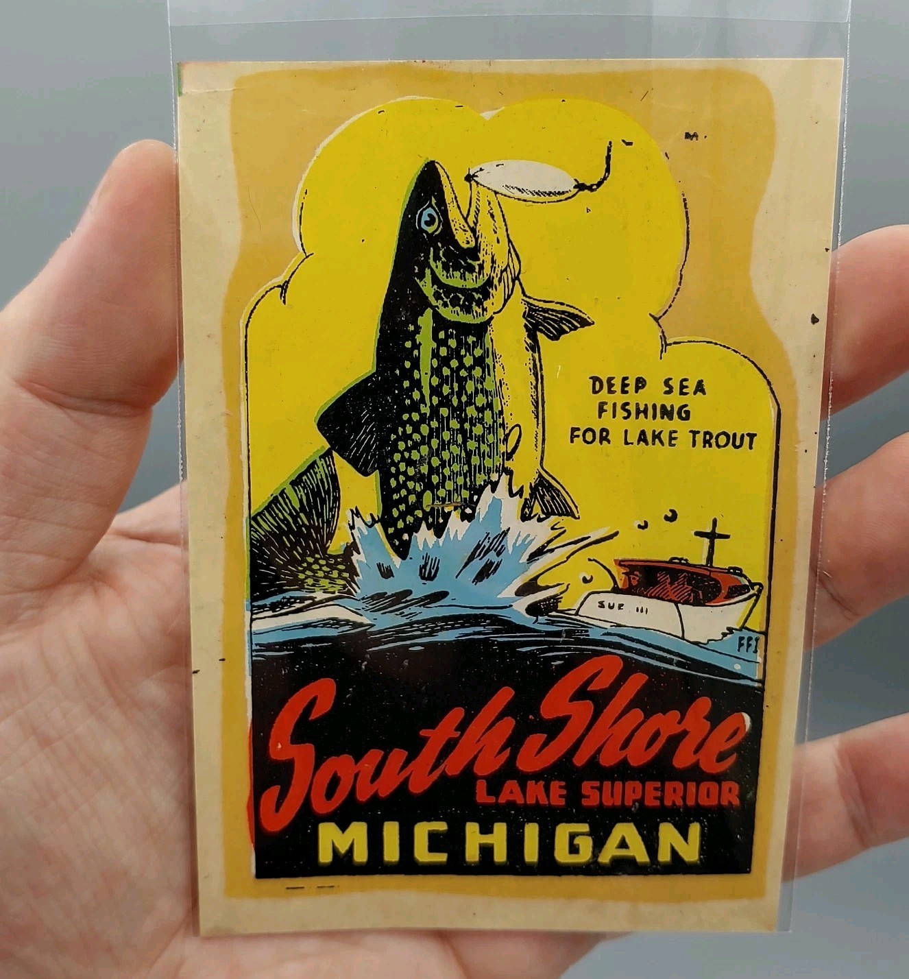 VTG SOUTH SHORE MICHIGAN DECALCO LUGGAGE AUTO WATER TRAVEL DECAL SOUVENIR 1950'S