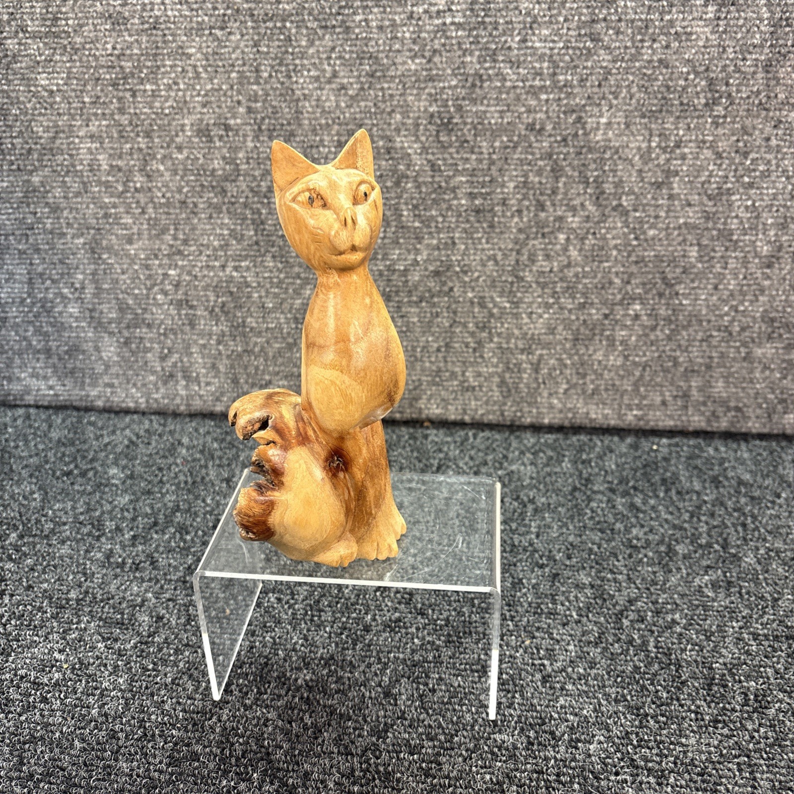 Vtg~Hand Carved Burl or Parasite Wood Cat~Indonesia~6.5\