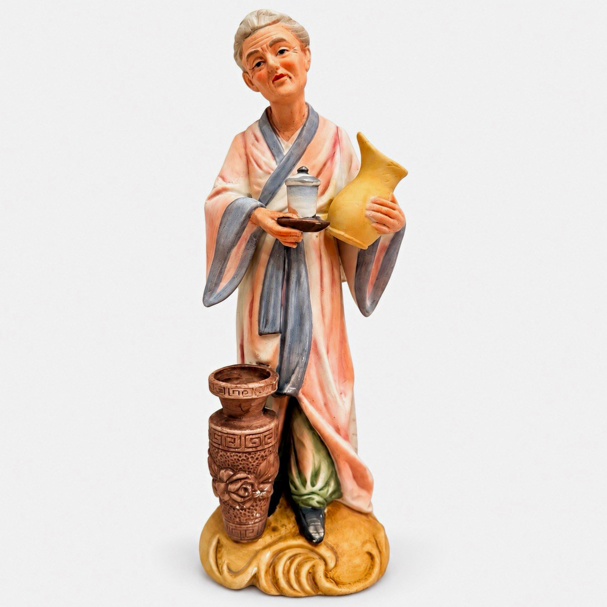 Vintage 1970s EW Japan Hand Painted Ceramic Lady Farmer Figurine 15” Asian Decor Vintage 1970s EW Japan Hand Painted Ceramic Lady Farmer Figurine 15” Asian Decor
