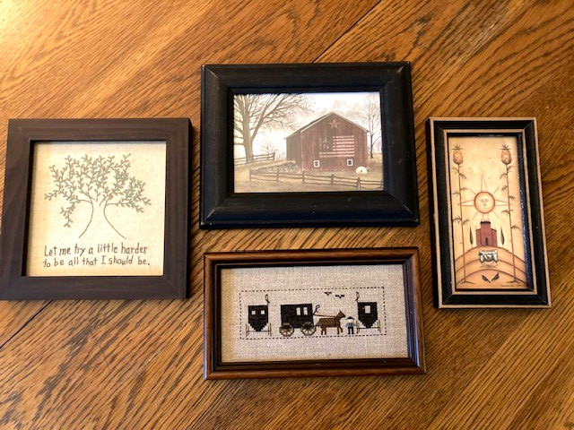 Lot of 4 Framed Primitive Americana Folk Art Cross Stitch Barn Country Decor Lot of 4 Framed Primitive Americana Folk Art Cross Stitch Barn Country Decor