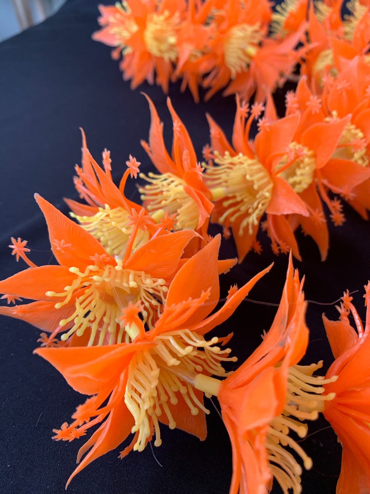 Vintage Hawaiian Plastic Lei Hula Luau Tiki MCM 1960s 1970s Orange Flowers Vintage Hawaiian Plastic Lei Hula Luau Tiki MCM 1960s 1970s Orange Flowers
