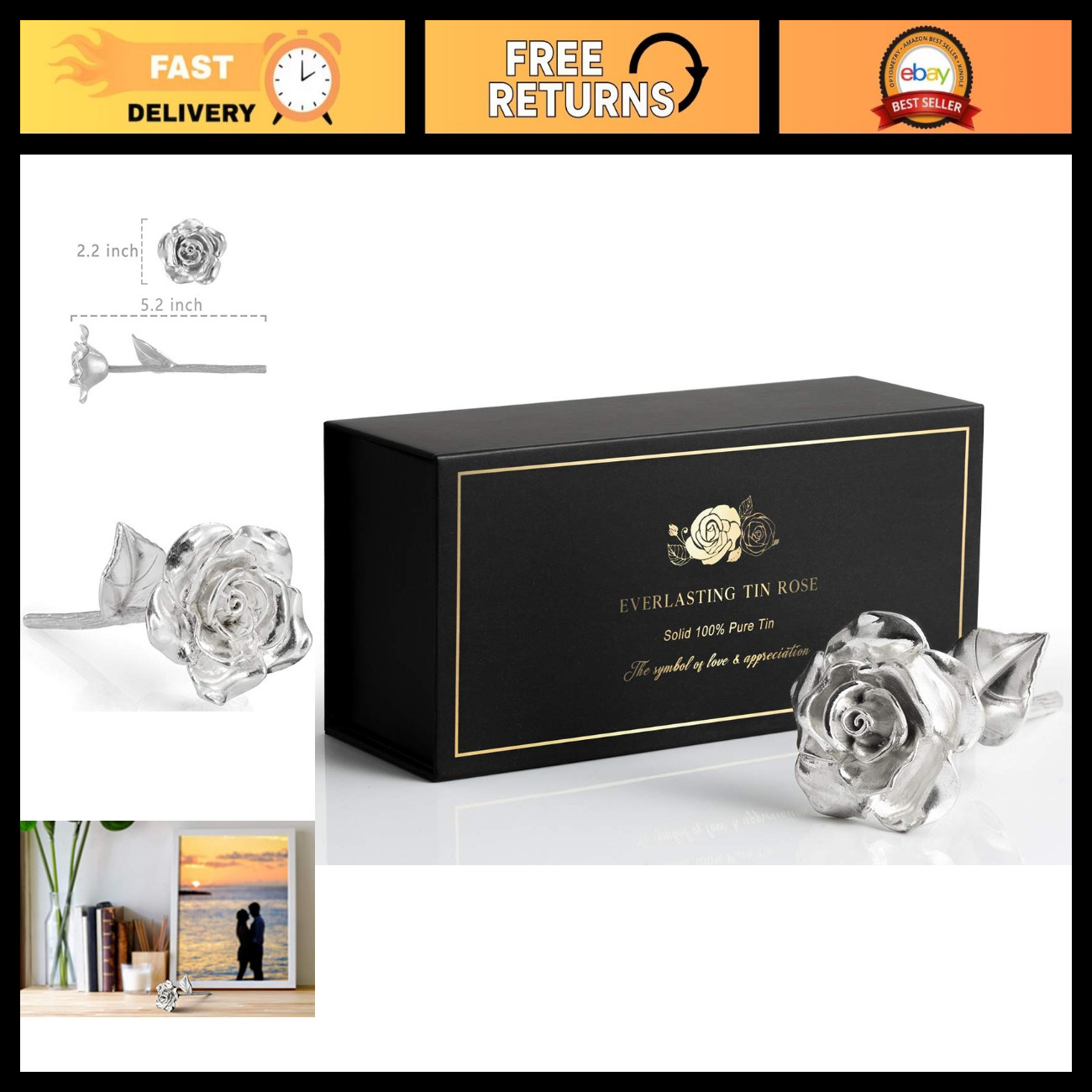 10th Anniversary Gift for Her - Tin Rose 10 Year Wedding Anniversary Keepsake 10th Anniversary Gift for Her - Tin Rose 10 Year Wedding Anniversary Keepsake