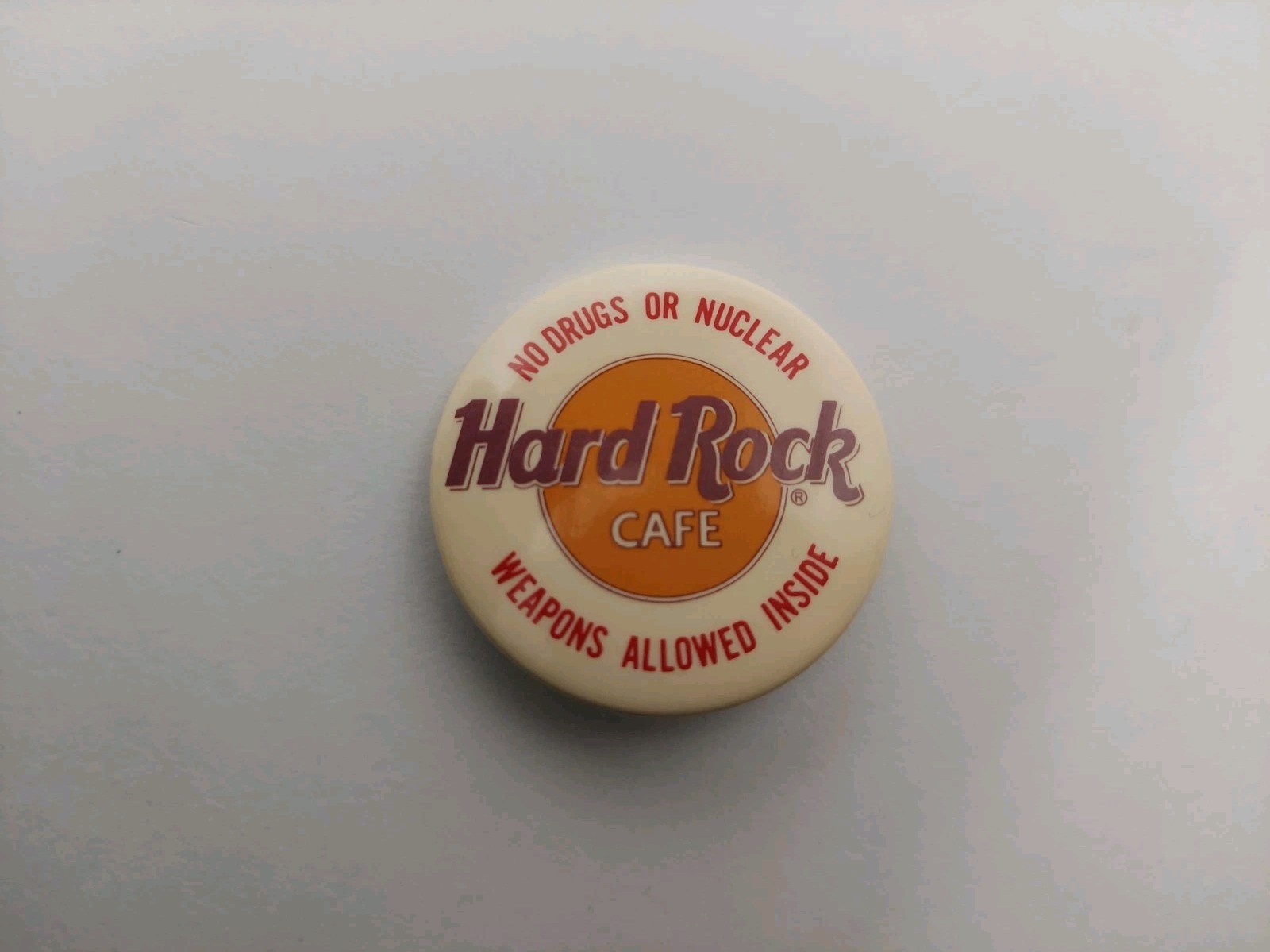 VTG Hard Rock Cafe No Drugs Nuclear Weapons Inside Round Pin Button Mexico